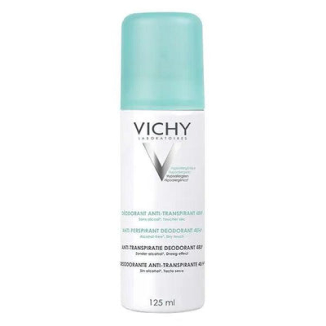 Aerosol anti-perspirant that helps reduce heavy sweating and regulate moisture with a hypoallergenic, alcohol-free formula suitable for sensitive skin.