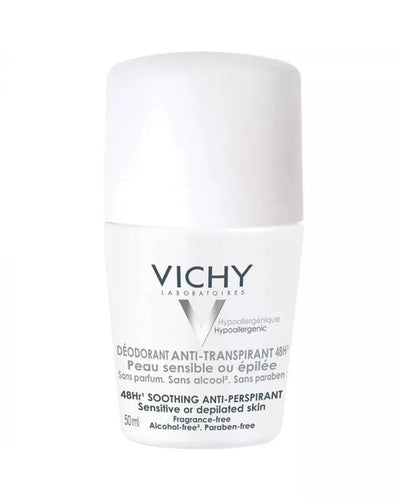 Gentle roll-on antiperspirant for sensitive skin that provides 48-hour sweat protection while soothing and respecting delicate underarm skin.